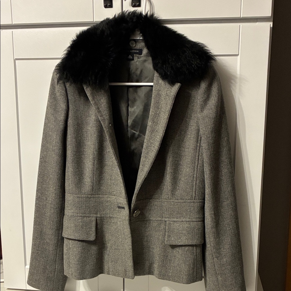 Banana Republic Charcoal Blazer with Black Faux Fur Collar